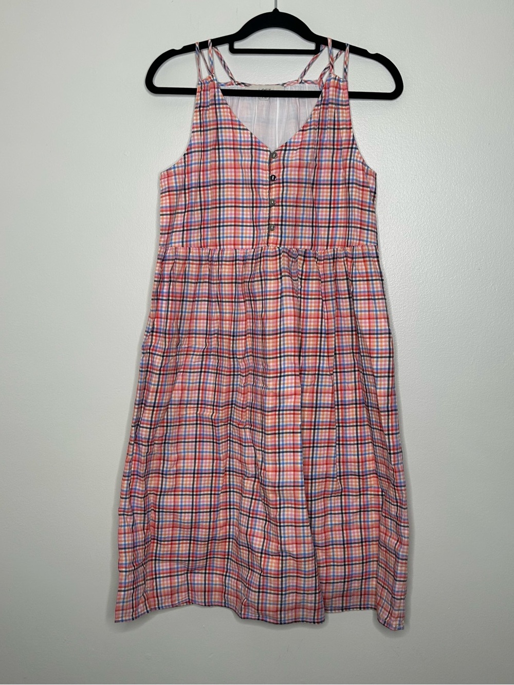 LOFT Pink Plaid Button-Front Sundress